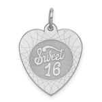 Sterling Silver Rhodium-plated SWEET 16 Engravable Heart Disc Charm