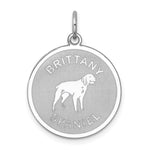 Sterling Silver Rhodium-plated Brittany Spaniel Disc Charm