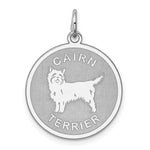 Sterling Silver Rhodium-plated Cairn Terrier Dog Engravable Disc Charm