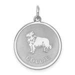 Sterling Silver Rhodium-plated Collie Dog Engravable Disc Charm