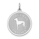 Sterling Silver Rhodium-plated Doberman Pinscher Dog Engravable Disc Charm