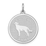 Sterling Silver Rhodium-plated English Setter Dog Engravable Disc Charm