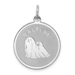 Sterling Silver Rhodium-plated Maltese Dog Engravable Disc Charm