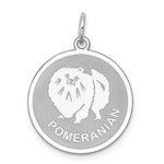 Sterling Silver Rhodium-plated Pomeranian Dog Engravable Disc Charm