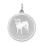 Sterling Silver Rhodium-plated Pug Dog Engravable Disc Charm
