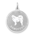 Sterling Silver Rhodium-plated Samoyed Dog Engravable Disc Charm