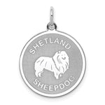 Sterling Silver Rhodium-plated Shetland Sheepdog Engravable Disc Charm