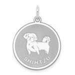 Sterling Silver Rhodium-plated Shih Tzu Dog Engravable Disc Charm