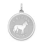 Sterling Silver Rhodium-plated Siberian Husky Dog Engravable Disc Charm
