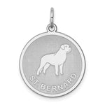 Sterling Silver Rhodium-plated St. Bernard Dog Engravable Disc Charm