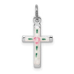 Sterling Silver Rhodium-plated Enameled Cross Charm