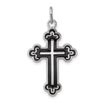 Sterling Silver Platinum-plated Enameled Budded Cross Pendant