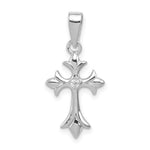 Sterling Silver Rhodium-plated CZ Center Fleur de Lis Cross Pendant