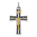 Sterling Silver Platinum-plated Gold-tone Black Enameled INRI Crucifix Charm