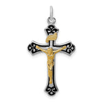 Sterling Silver Platinum-plated and Vermeil Black Enameled Crucifix Pendant