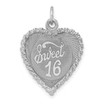 Sterling Silver Rhodium-plated SWEET 16 Rope-Edge Engravable Heart Disc Charm