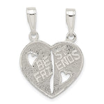 Sterling Silver Textured BEST FRIENDS 2-Piece Break-Apart Heart Pendant