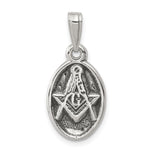 Sterling Silver Antiqued Masonic Emblem Oval Charm