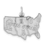 Sterling Silver Rhodium-plated Polished UNITED STATES Map Charm