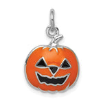 Sterling Silver Rhodium-plated Orange Enameled Jack-o-Lantern Pumpkin Charm