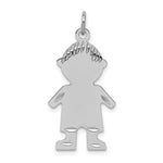 Sterling Silver Rhodium-plated Diamond-cut Polished Front/Satin Back Engravable Boy Disc Charm
