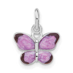 Sterling Silver Rhodium-plated Purple Enameled Butterfly Charm