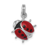 Sterling Silver Rhodium-plated Red and Black Enameled Ladybug Charm