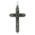 Sterling Silver Antiqued May Glass Birthstone Cross Pendant