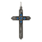 Sterling Silver Antiqued December Glass Birthstone Cross Pendant