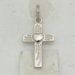 Sterling Silver Rhodium-plated Heart Center Latin Cross Charm
