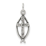 Sterling Silver Antiqued Ichthus Fish Cross Charm