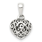 Sterling Silver Antiqued Filigree Puffed Heart Pendant