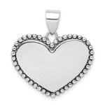 Sterling Silver Rhodium-plated Beaded Edge Engravable Heart Pendant