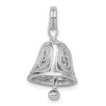 Sterling Silver Rhodium-plated Polished Filigree 3-D Movable Lightly Ringing Bell Charm