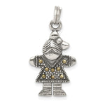 Sterling Silver Antiqued Marcasite Girl with Bow Charm