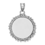 Sterling Silver Rhodium-plated Fancy Edge Polished Front/Satin Back Engravable Round Pendant