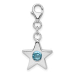 Sterling Silver Rhodium-plated March CZ Birthstone Star Charm
