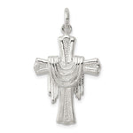 Sterling Silver Polished Textured Draped Cross Charm