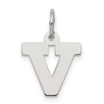 Sterling Silver Rhodium-plated Block Letter V Initial Charm