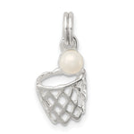 Sterling Silver Simulated Pearl Basketball in Hoop Charm