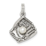 Sterling Silver Antiqued Baseball Glove with Simulated Pearl Charm