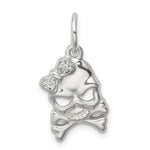 Sterling Silver Polished Skull with CZ Bow Charm