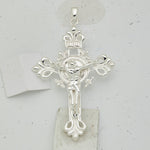 Sterling Silver Polished Large Fleur de Lis INRI Crucifix Pendant