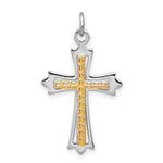 Sterling Silver Platinum-plated and Gold-plated Fleur de Lis Cross Pendant