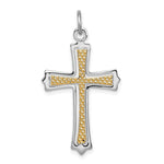 Sterling Silver Platinum-plated and Gold-plated Textured Cross Pendant