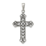 Sterling Silver Antiqued Heart Filigree Fleur de lis Cross Pendant