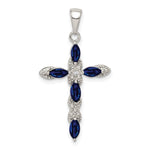 Sterling Silver RH-plated Black Sapphire and Diamond Cross Pendant