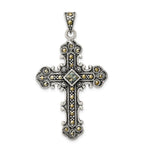 Sterling Silver Antiqued Marcasite Budded Cross Pendant