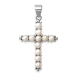 Sterling Silver Rhodium-plated Freshwater Cultured Pearl Large Cross Pendant