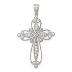 Sterling Silver Rhodium-plated CZ Fancy Filigree Large Cross Pendant